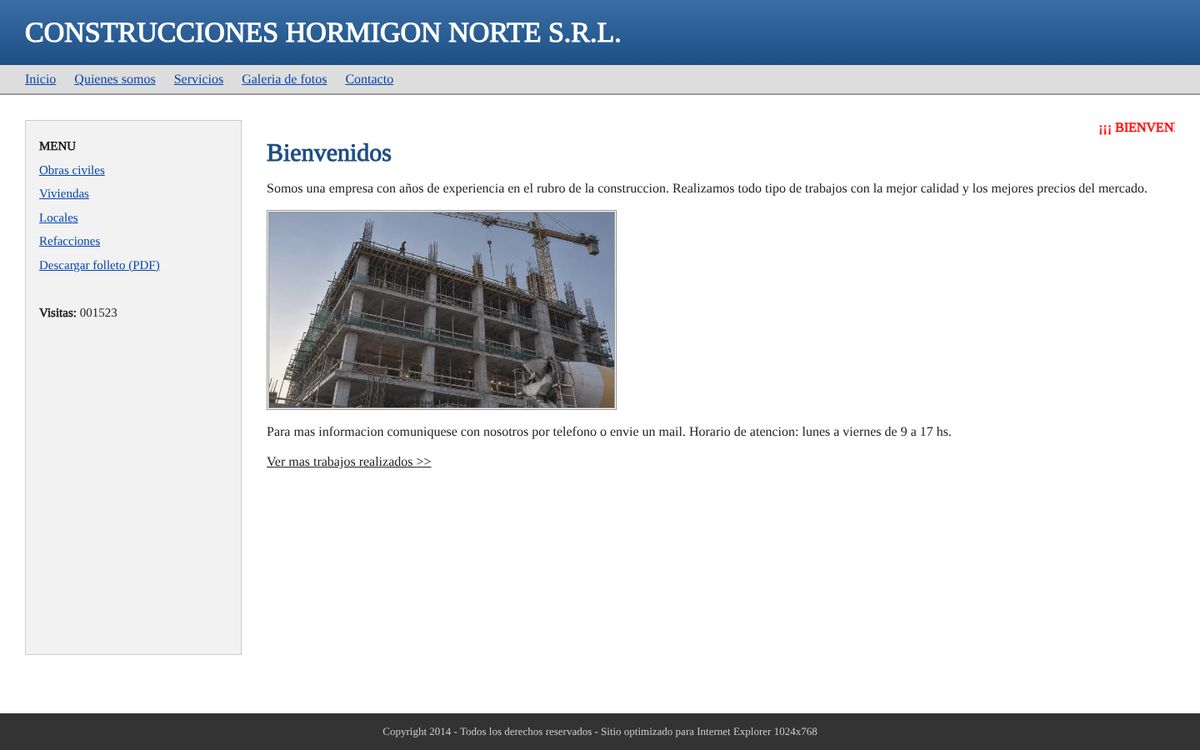 Web antigua de una constructora, con diseño desactualizado
