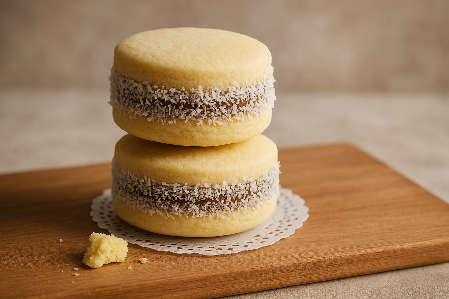 Alfajorcitos de maicena caseros, rellenos de dulce de leche y con coco rallado
