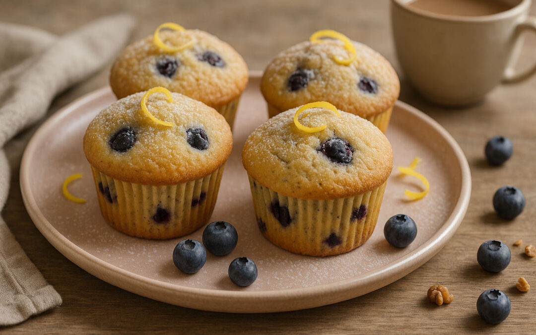 Cupcakes de arándanos y limón esponjosos y frescos